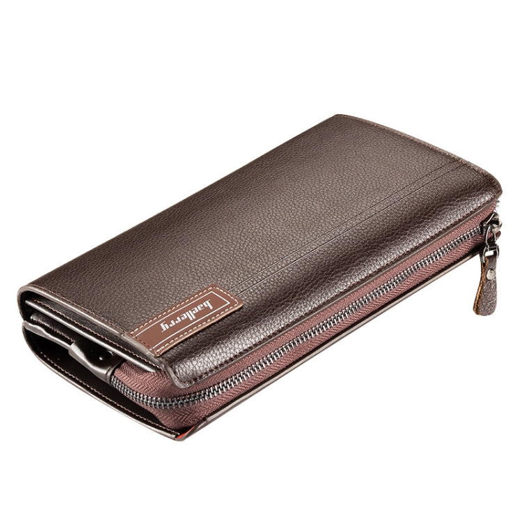 Baellerry Men PU Leather Clutch Business Casual Lychee Pattern Zipper Wallet, Black, Brown