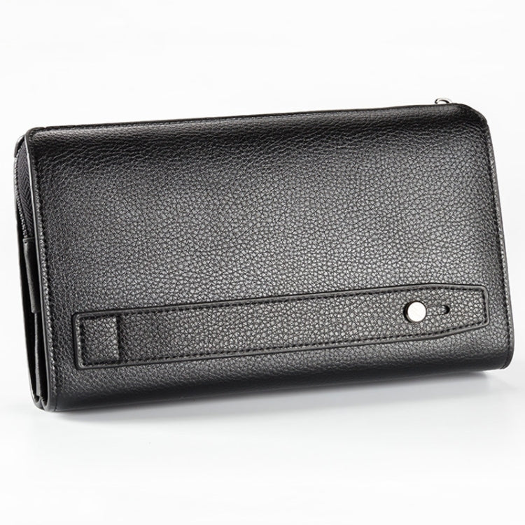 Baellerry Men PU Leather Clutch Business Casual Lychee Pattern Zipper Wallet, Black, Brown