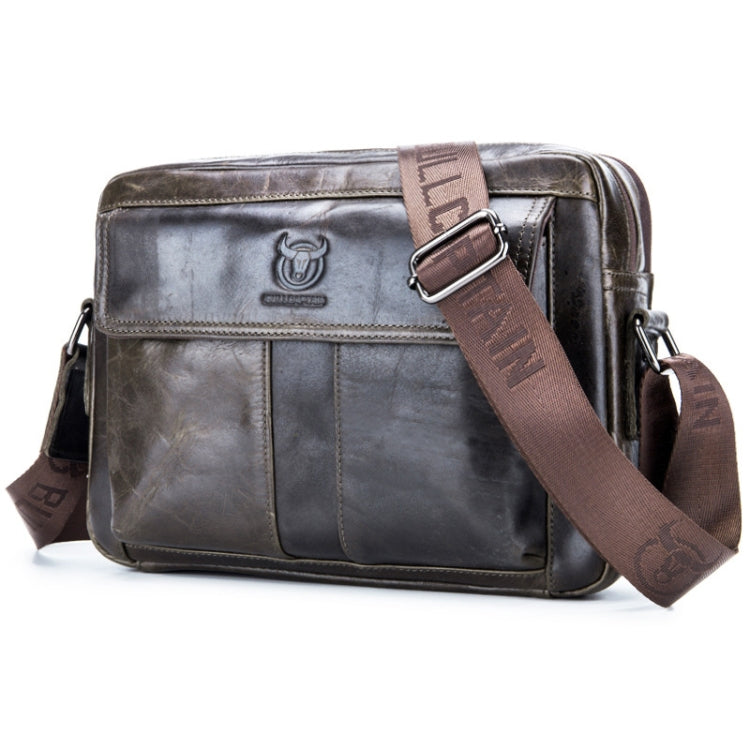 BULL CAPTAIN Double Layer Leather One Shoulder Messenger Bag For Men, Yellow Brown, Beige, Iron Blue