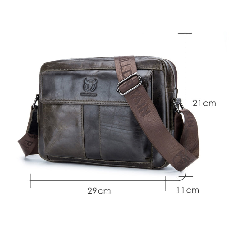 BULL CAPTAIN Double Layer Leather One Shoulder Messenger Bag For Men, Yellow Brown, Beige, Iron Blue