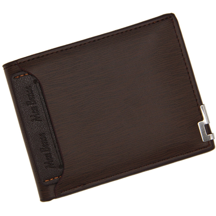 MenBense Short Fashion Leisure Iron Side Pumping Card Clip Wallet, Black, Dark Brown, Light Brown