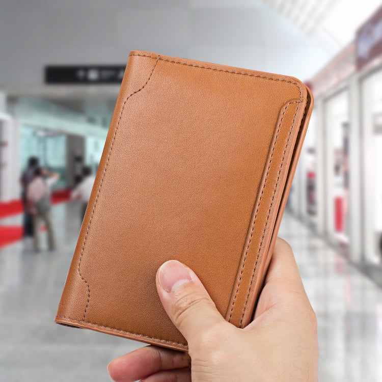 Men Wallet Cowhide Passport Bag Ticket Holder Multifunctional Card Holder, Black, Brown