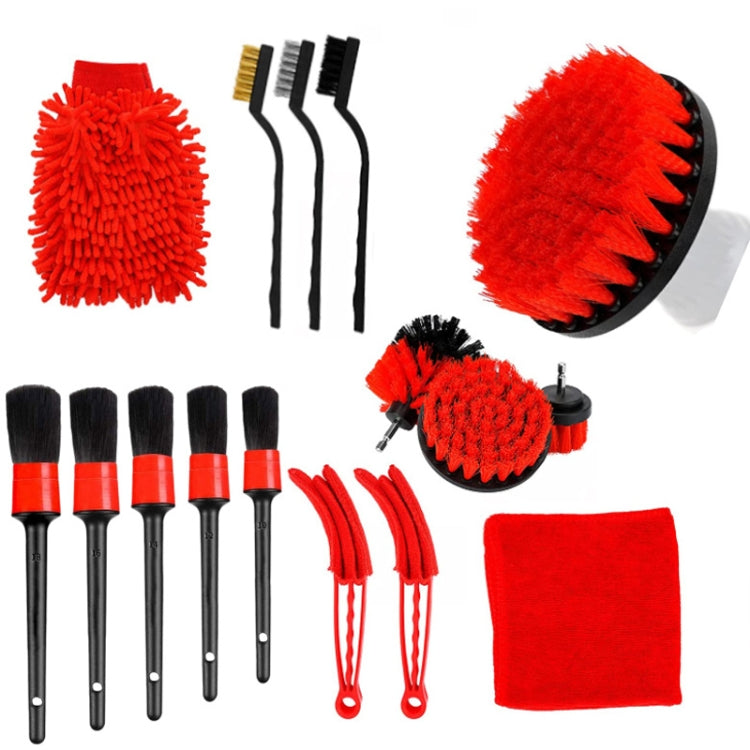 16 PCS / Set Car Washing Tool Brush Drill Cleaning Brush Tire Cleaning Floor Brush, 16 PCS / Set Red, 16 PCS / Set Blue