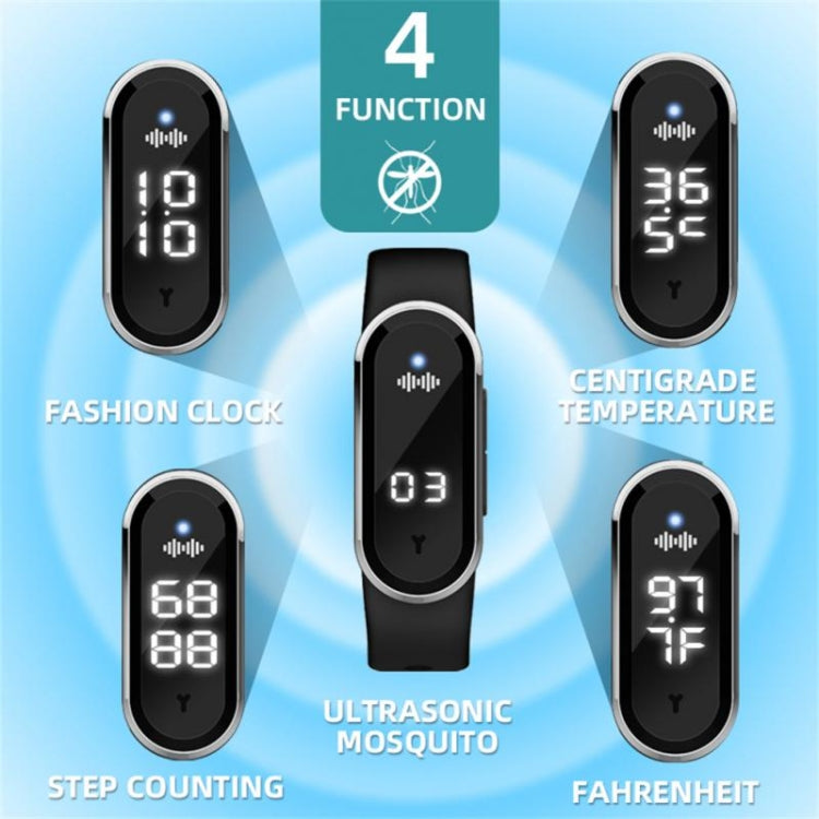 M21 Ultrasonic Mosquito Repellent Bracelet with Step Counter & Clock & Temperature Function, M21 (Black), M21 (White)