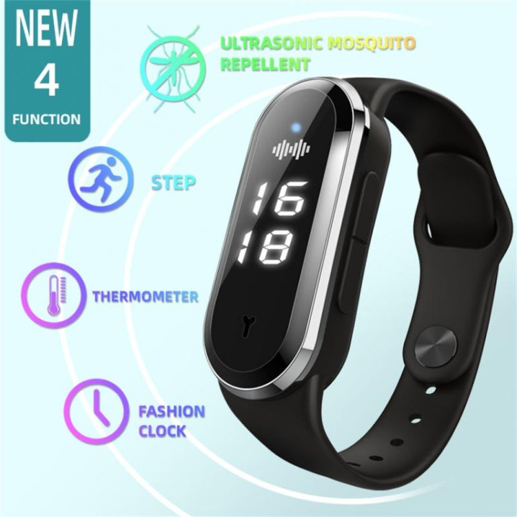 M21 Ultrasonic Mosquito Repellent Bracelet with Step Counter & Clock & Temperature Function, M21 (Black), M21 (White)