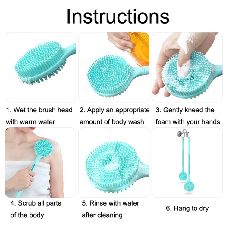 Silicone Massage Long Handle Double Sided Bath Brush, Blue, Pink