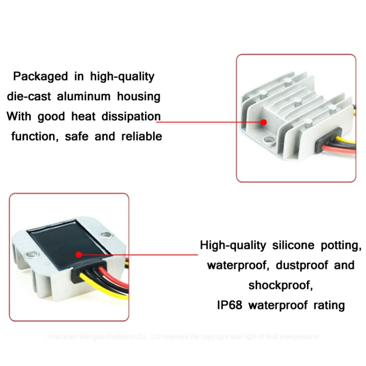 72W 12V To 24V 3A Waterproof Car Voltage Regulator, 72W 12V To 24V