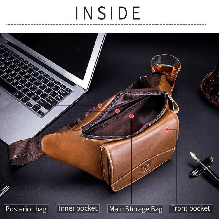 BULL CAPTAIN Cowhide Waist Bag Large Capacity Multifunctional Wallet For Men, Black, Yellow Brown