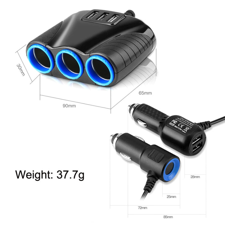 شاحن سيارة ولاعة سجائر USB متعدد الوظائف JY-1905 بقوة 120 وات، طراز: 3 منافذ، 5 منافذ