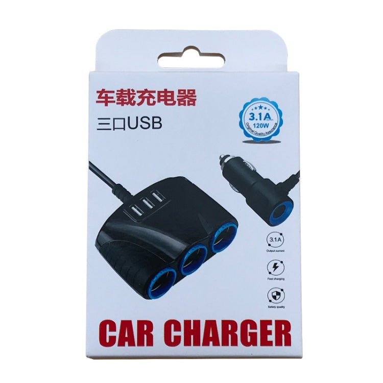شاحن سيارة ولاعة سجائر USB متعدد الوظائف JY-1905 بقوة 120 وات، طراز: 3 منافذ، 5 منافذ