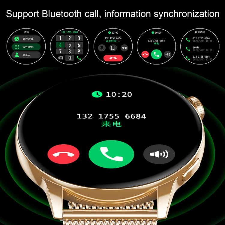 ساعة ذكية HD1 بشاشة AMOLED مقاس 1.3 بوصة مع وظيفة NFC، وحزام ذهبي من الفولاذ والسيليكون، وحزام فضي من الفولاذ والسيليكون، وحزام أسود من الفولاذ والسيليكون
