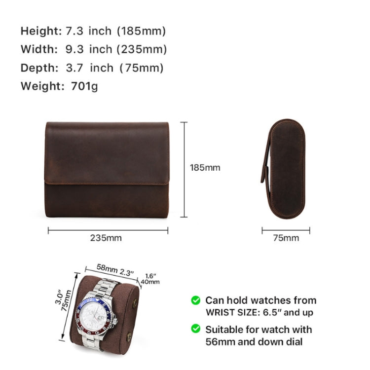 CONTACTS FAMILY Vintage Crazy Horse Leather Outdoor Travel Watch Case, CF1141