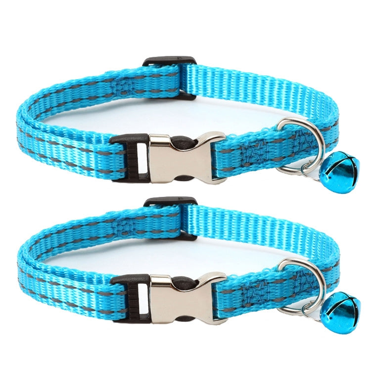 2 PCS Night Reflective Nylon Cat Collar With Bell, No Carving Green, No Carving Sky Blue, No Carving Purple, No Carving Grass Green, No Carving Black, No Carving Rose Red