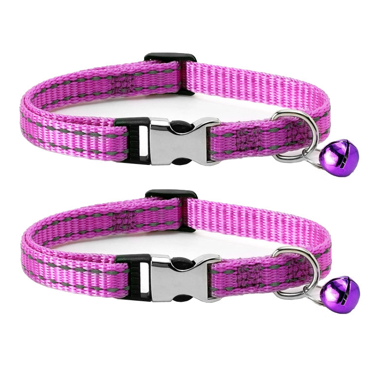 2 PCS Night Reflective Nylon Cat Collar With Bell, No Carving Green, No Carving Sky Blue, No Carving Purple, No Carving Grass Green, No Carving Black, No Carving Rose Red