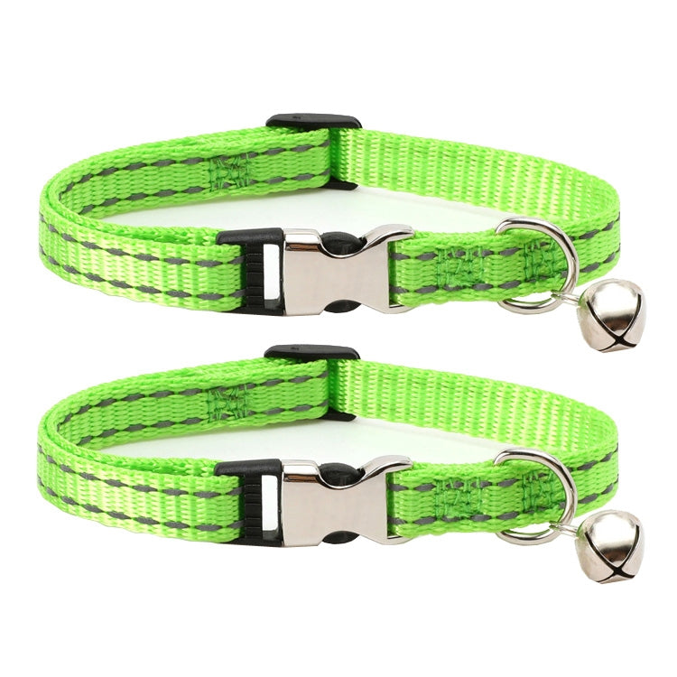 2 PCS Night Reflective Nylon Cat Collar With Bell, No Carving Green, No Carving Sky Blue, No Carving Purple, No Carving Grass Green, No Carving Black, No Carving Rose Red
