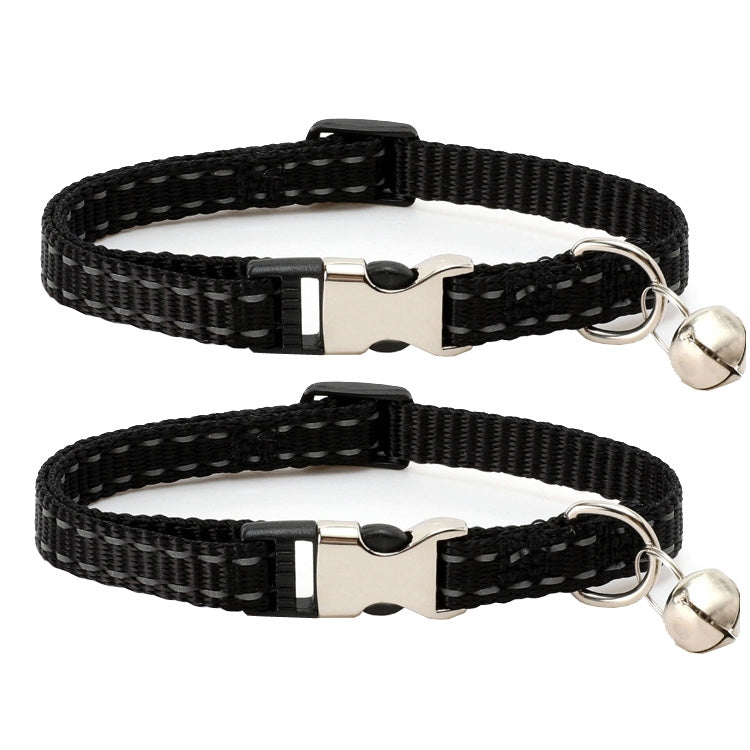 2 PCS Night Reflective Nylon Cat Collar With Bell, No Carving Green, No Carving Sky Blue, No Carving Purple, No Carving Grass Green, No Carving Black, No Carving Rose Red
