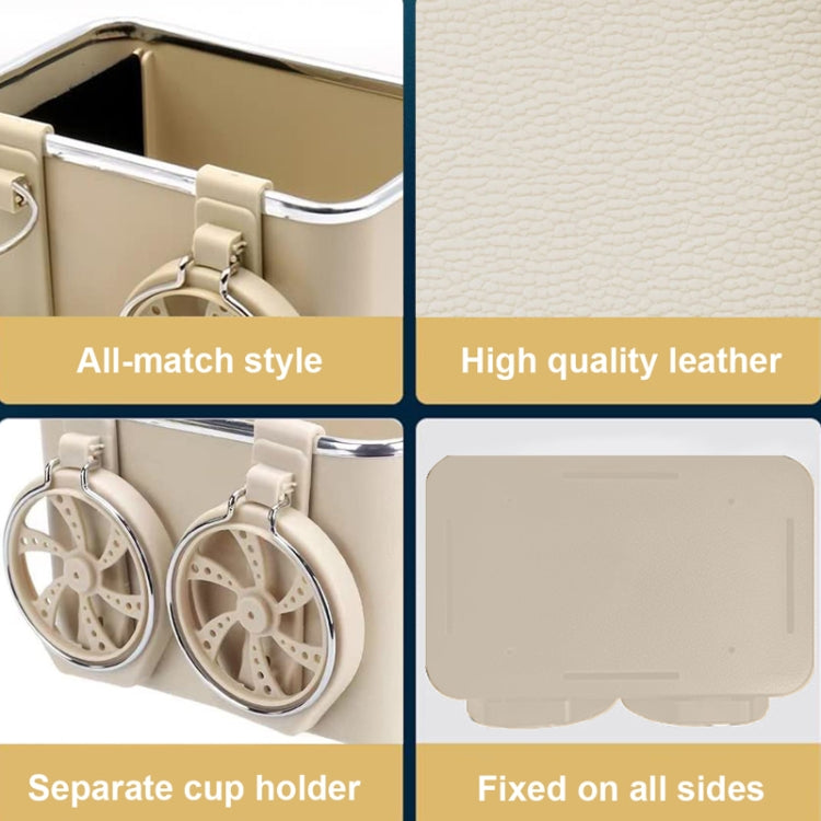 Car Paper Box Hanging Armrest Box Storage Box Cup Holder, Black Double Cup, Beige Double Cup