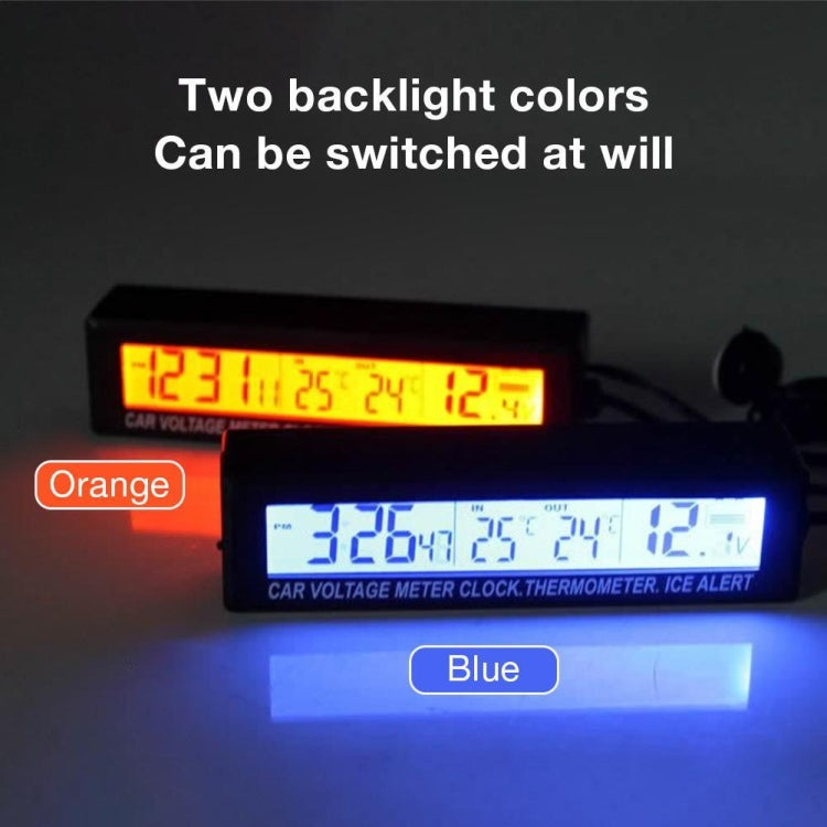 Car Inside And Outside Dual Temperature+Clock+Voltage LED Electronic Display, 4 in 1 Orange+Blue
