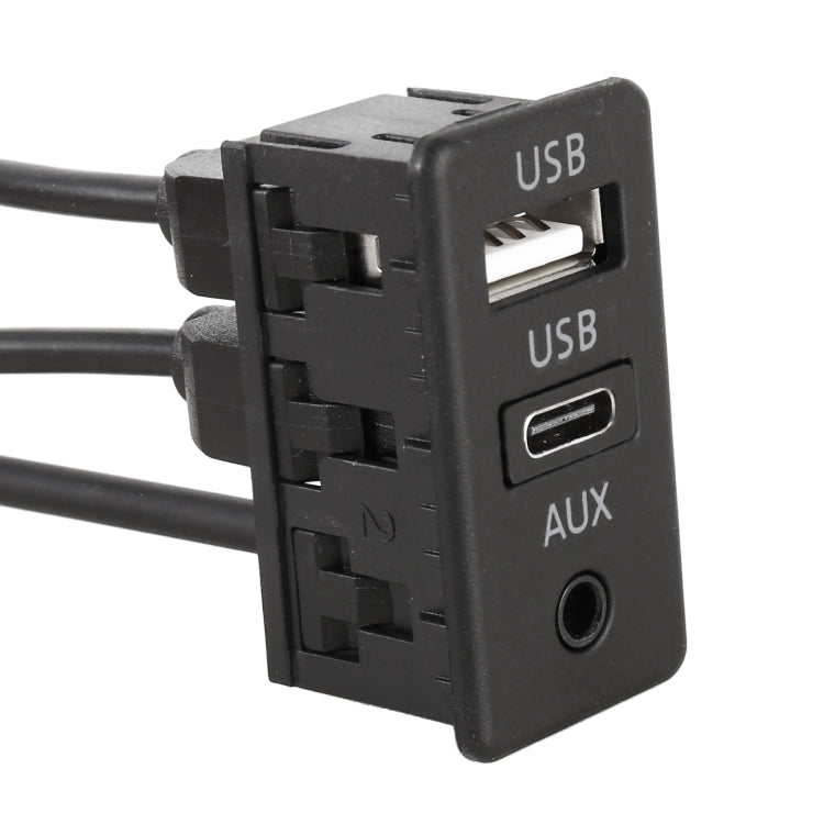 مقعد شحن عالمي للسيارة، واجهة USB + Type-C + AUX، USB + Type-C + AUX