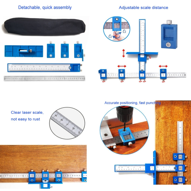 Woodworking Aid Tool Handle Punch Locator Cabinet Door Hole Opener, Semium Aluminum Alloy, Blue Plastic Ordinary, Blue Plastic HD, Black Plastic HD, Blue HD Set, Black HD Set, All Aluminum Alloy