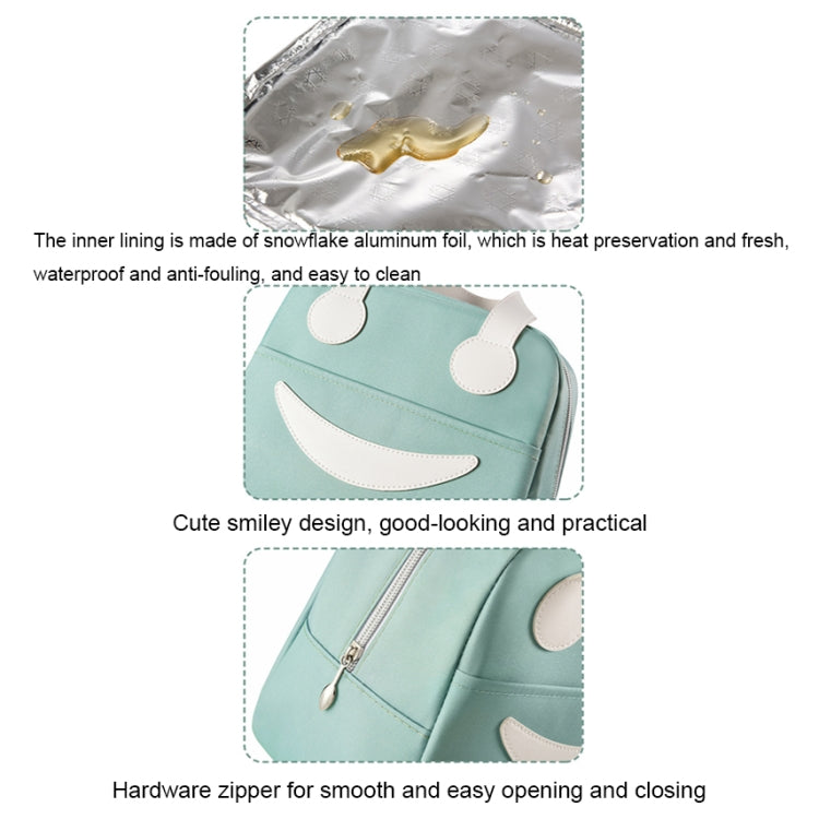 Smile Lunch Bag with Leather Handles, Size: S (Green), S (Green), S (Pink), S (Gray), S (Navy Blue), S (Yellow), L (Green), L (Pink), L (Gray), L (Navy Blue), L (Yellow)