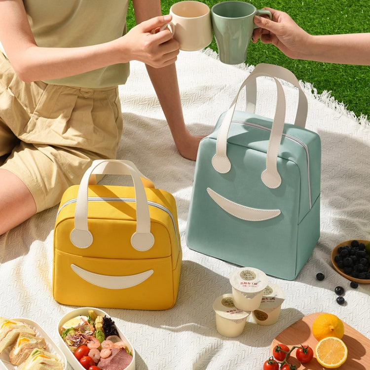 Smile Lunch Bag with Leather Handles, Size: S (Green), S (Green), S (Pink), S (Gray), S (Navy Blue), S (Yellow), L (Green), L (Pink), L (Gray), L (Navy Blue), L (Yellow)