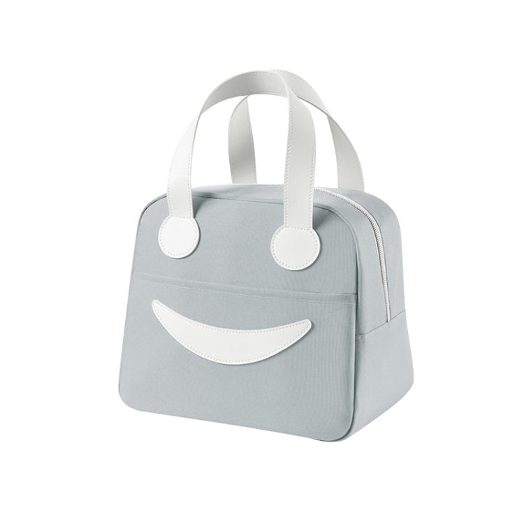 Smile Lunch Bag with Leather Handles, Size: S (Green), S (Green), S (Pink), S (Gray), S (Navy Blue), S (Yellow), L (Green), L (Pink), L (Gray), L (Navy Blue), L (Yellow)