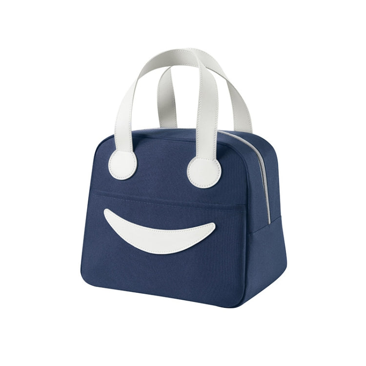 Smile Lunch Bag with Leather Handles, Size: S (Green), S (Green), S (Pink), S (Gray), S (Navy Blue), S (Yellow), L (Green), L (Pink), L (Gray), L (Navy Blue), L (Yellow)