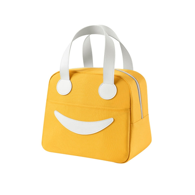 Smile Lunch Bag with Leather Handles, Size: S (Green), S (Green), S (Pink), S (Gray), S (Navy Blue), S (Yellow), L (Green), L (Pink), L (Gray), L (Navy Blue), L (Yellow)
