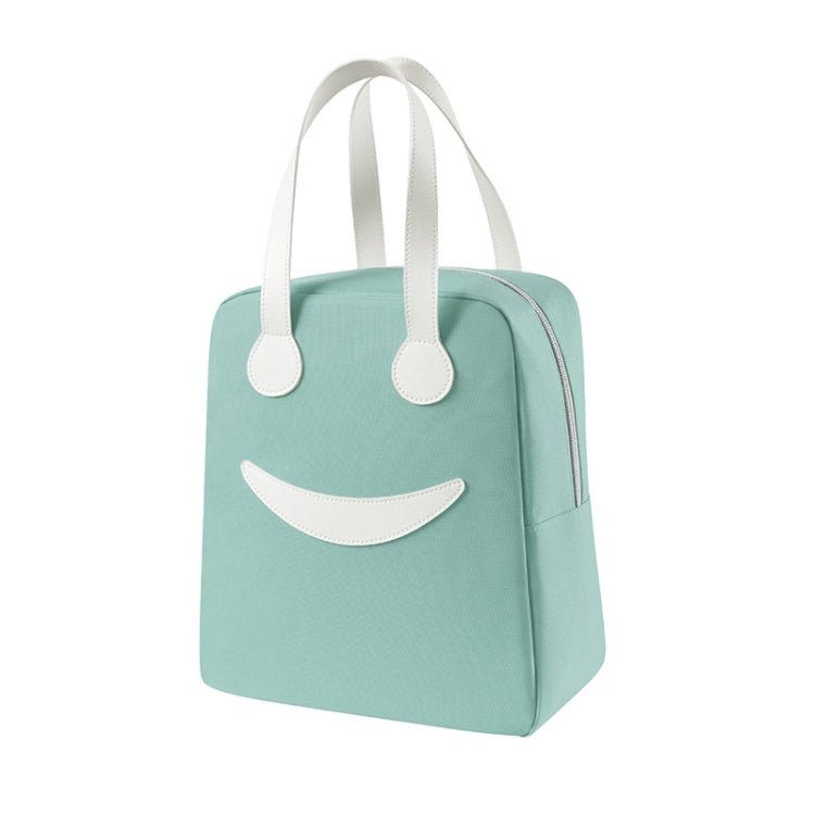 Smile Lunch Bag with Leather Handles, Size: S (Green), S (Green), S (Pink), S (Gray), S (Navy Blue), S (Yellow), L (Green), L (Pink), L (Gray), L (Navy Blue), L (Yellow)