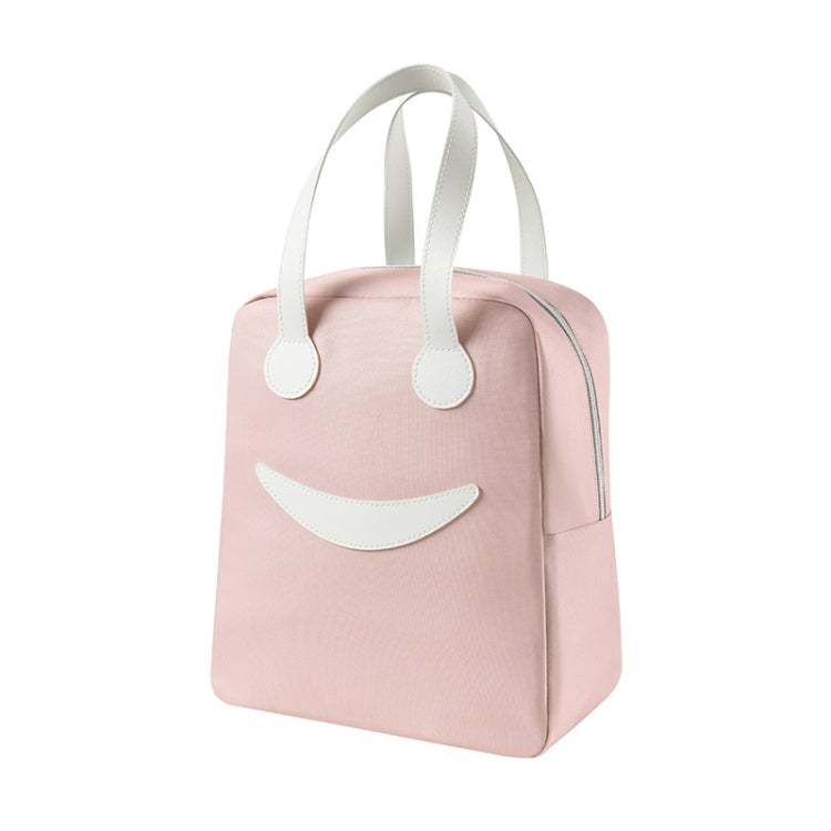 Smile Lunch Bag with Leather Handles, Size: S (Green), S (Green), S (Pink), S (Gray), S (Navy Blue), S (Yellow), L (Green), L (Pink), L (Gray), L (Navy Blue), L (Yellow)