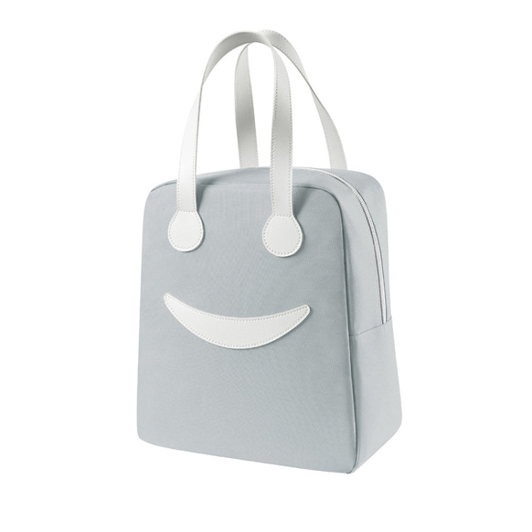 Smile Lunch Bag with Leather Handles, Size: S (Green), S (Green), S (Pink), S (Gray), S (Navy Blue), S (Yellow), L (Green), L (Pink), L (Gray), L (Navy Blue), L (Yellow)