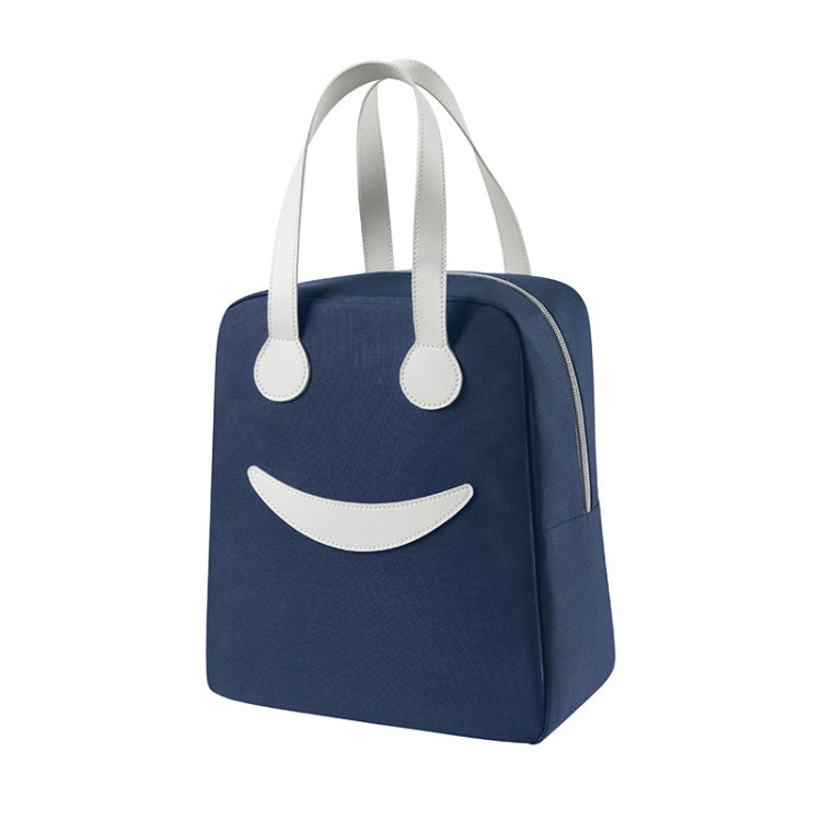 Smile Lunch Bag with Leather Handles, Size: S (Green), S (Green), S (Pink), S (Gray), S (Navy Blue), S (Yellow), L (Green), L (Pink), L (Gray), L (Navy Blue), L (Yellow)
