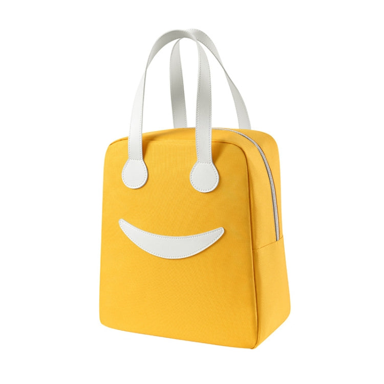 Smile Lunch Bag with Leather Handles, Size: S (Green), S (Green), S (Pink), S (Gray), S (Navy Blue), S (Yellow), L (Green), L (Pink), L (Gray), L (Navy Blue), L (Yellow)