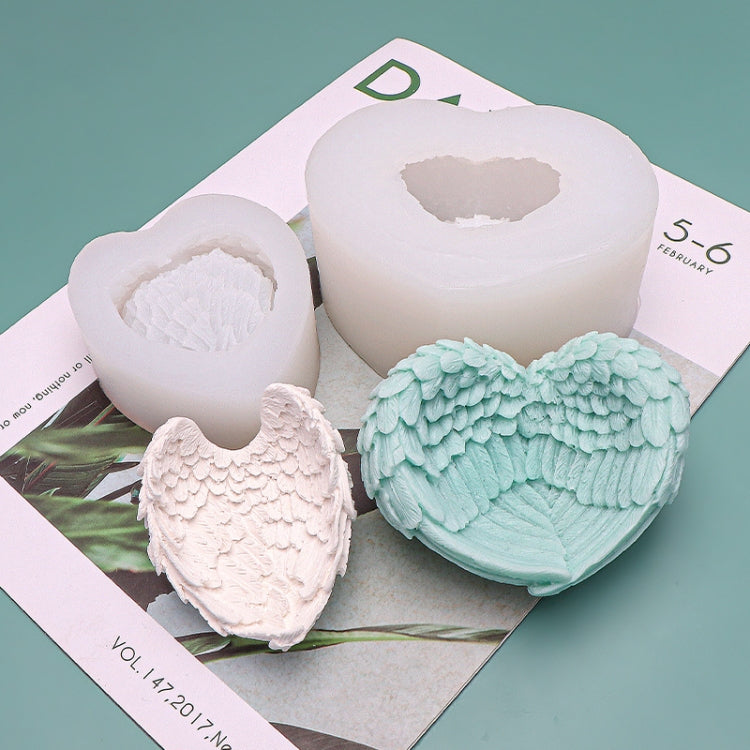 Heart Shaped Angel Wings Silicone Mold Baking Ice Cream Candle Aromatherapy Mold, L, S