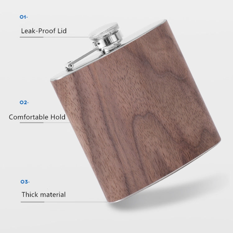 6oz Wood Leather Hip Flask Stainless Steel Whiskey Wine Alcohol Flagon, Style 1, Style 2, Style 3, Style 4, Style 5