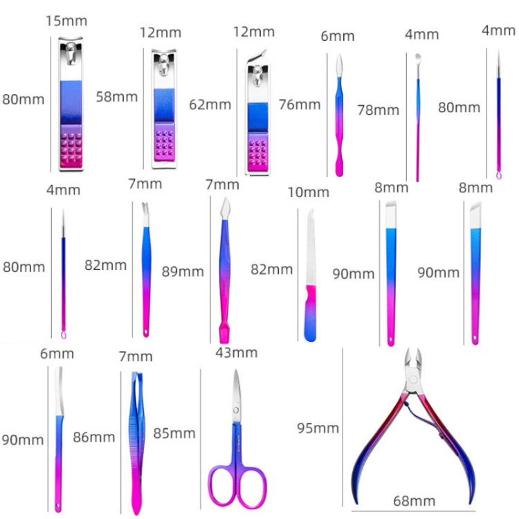 Stainless Steel Bright Beauty Nail Clipper Trimming Set, 12 PCS/Set, 15 PCS/Set