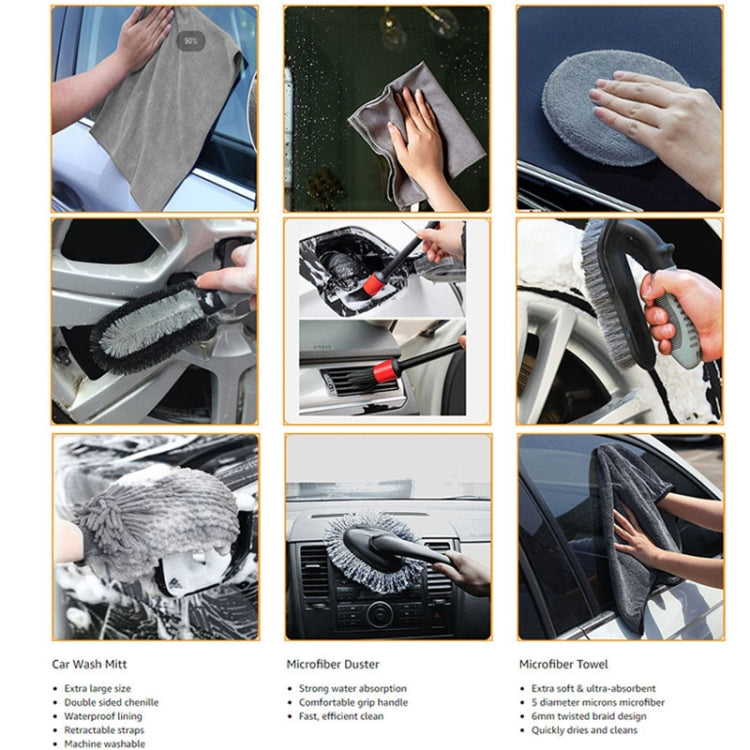 Car Waterproof Gloves Tire Gap Cleaning Brush Car Wash Set, 9pcs / set Car Wash Set