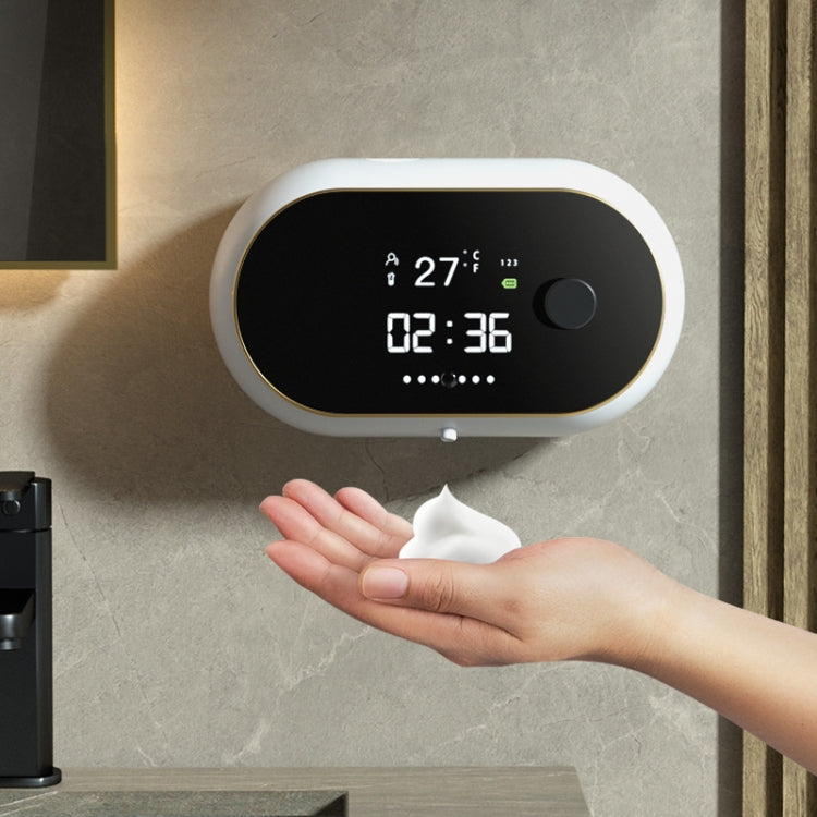 W2 Wall-mounted USB Charging Automatic Foam Soap Dispenser With Time Temperature Display, White, Black