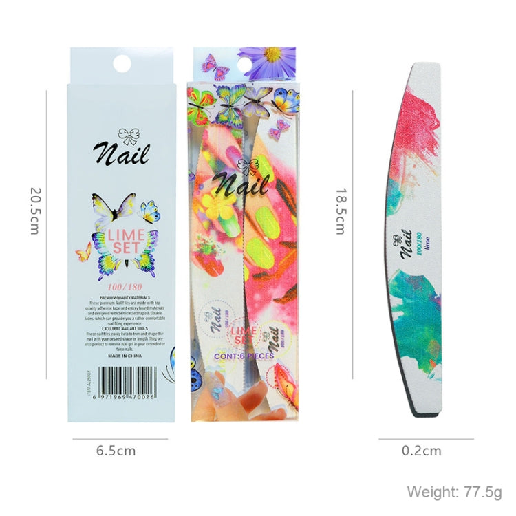 GJ0507 6 In 1 Nail Art Tools Nail Polish Nail Scrub Strips, Flower, Fingertip, Christmas, Flame Bird, Watercolor