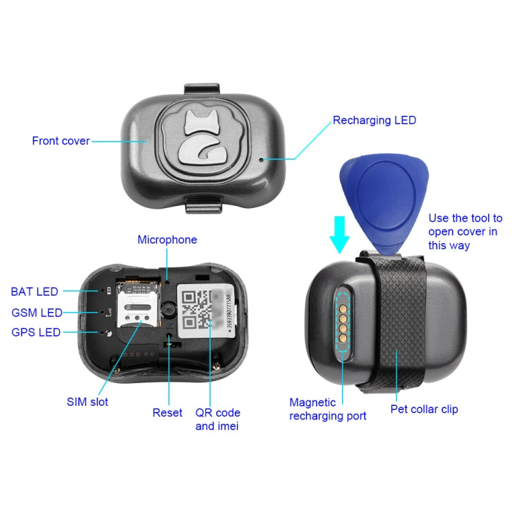 جهاز تتبع الحيوانات الأليفة G16 GPS IP67 مقاوم للماء طوق ذكي مضاد للضياع للكلاب والقطط، جهاز تتبع الحيوانات الأليفة G16 GPS