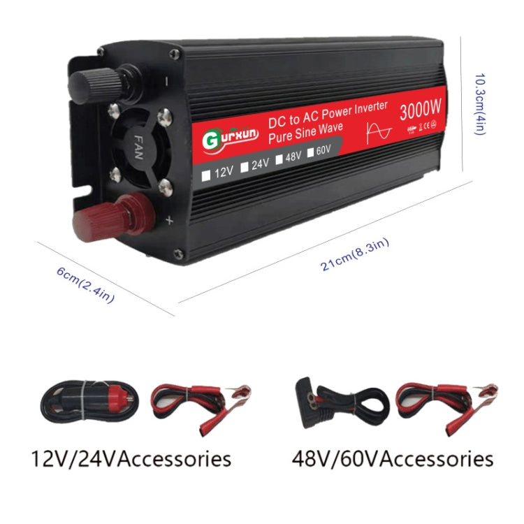 Gurxun Sine Wave Inverter 3000W 2/24/48/60V To 220V Car Boost Converter, 3000W 48V-220V, 3000W 60V-220V, 3000W 12V-220V, 3000W 24V-220V