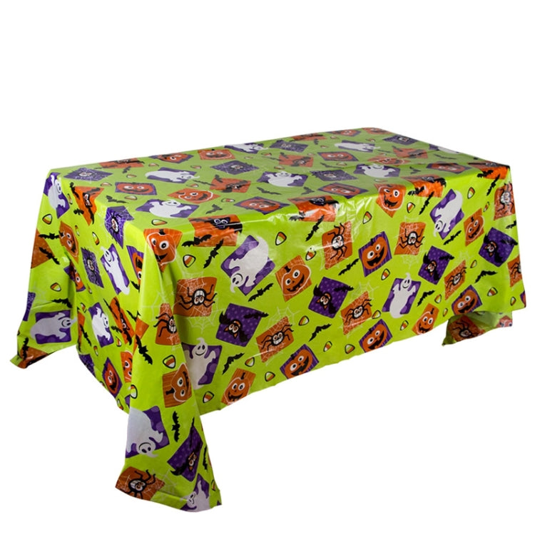 Christmas Halloween Party Event Decoration Tablecloth, Orange Pumpkin, Black Pumpkin, Black Ghost, Gray Bat, Green Pumpkin, Purple Spider, Red Snowman, Geometry, Blue Snowman, Green Biscuits