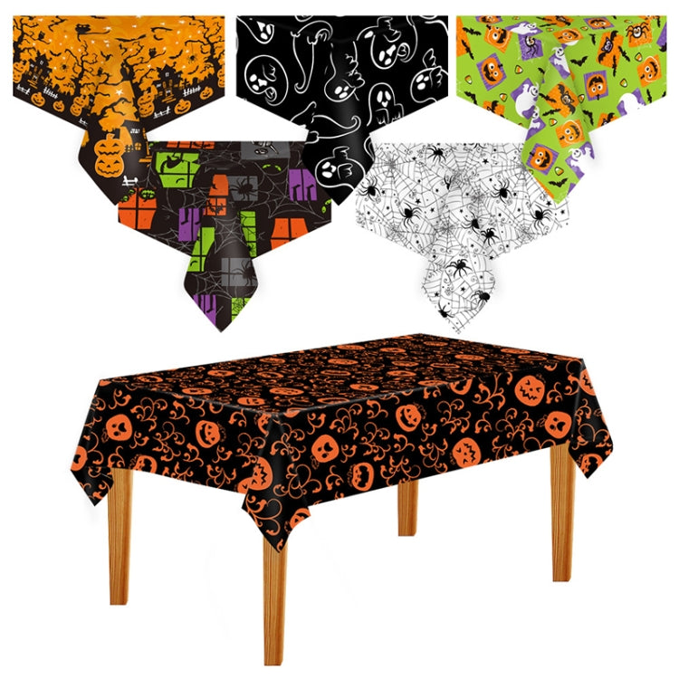 Christmas Halloween Party Event Decoration Tablecloth, Orange Pumpkin, Black Pumpkin, Black Ghost, Gray Bat, Green Pumpkin, Purple Spider, Red Snowman, Geometry, Blue Snowman, Green Biscuits