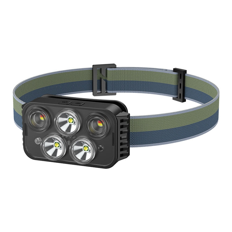 USB Charging Running Strong Bald Headlight Fishing Camping Waterproof Light, Style:, 3 Light Head, 5 Light Head