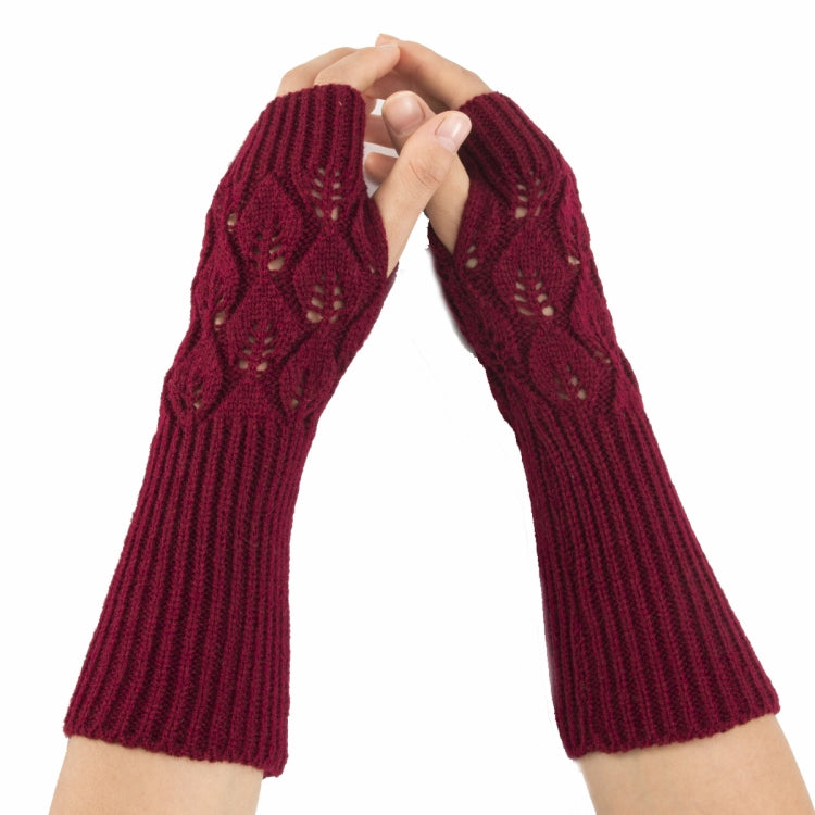 Winter Men and Women Knitted Jacquard Leaves Cycling Warm Fingerless Wool Gloves