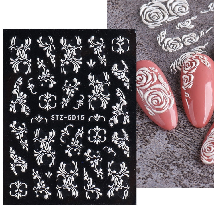 5D Three-dimensional Carved Nail Art Stickers Rose Pattern Embossed Nail Stickers, Stz-5D09, Stz-5D10, Stz-5D11, Stz-5D12, Stz-5D13, Stz-5D14, Stz-5D15, Stz-5D16