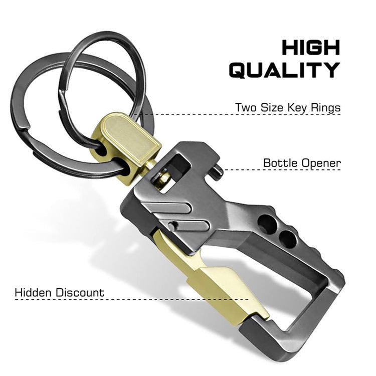 2 PCS QP-131 Multifunctional Double Ring Car Keychain Bottle Opener Carabiner