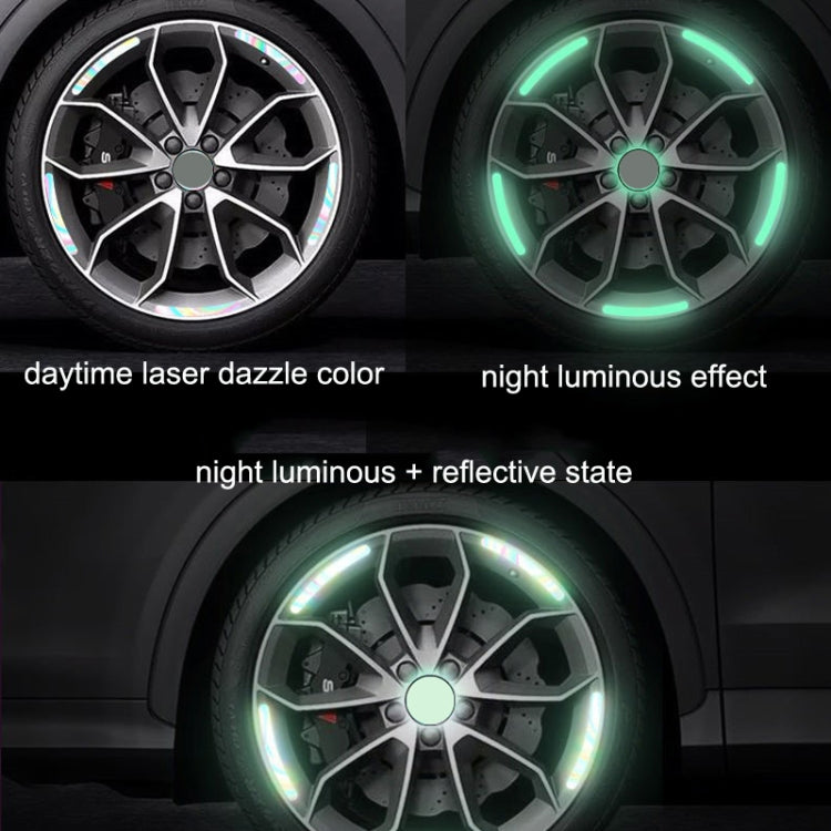 20pcs /Set Car Rainbow Wheel Hub Reflective Stickers Tire Luminous Warning Decoration, Color: Rainbow, Rainbow, Purity