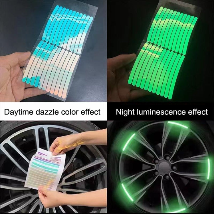 20pcs /Set Car Rainbow Wheel Hub Reflective Stickers Tire Luminous Warning Decoration, Color: Rainbow, Rainbow, Purity